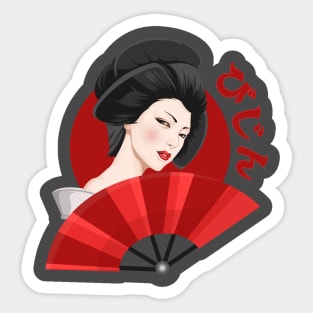 Beautiful Woman, Japanese Design (Geisha, Kana) Sticker